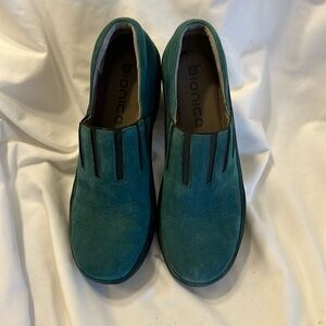 New Bionica Teal Suede Slip-on Wedges